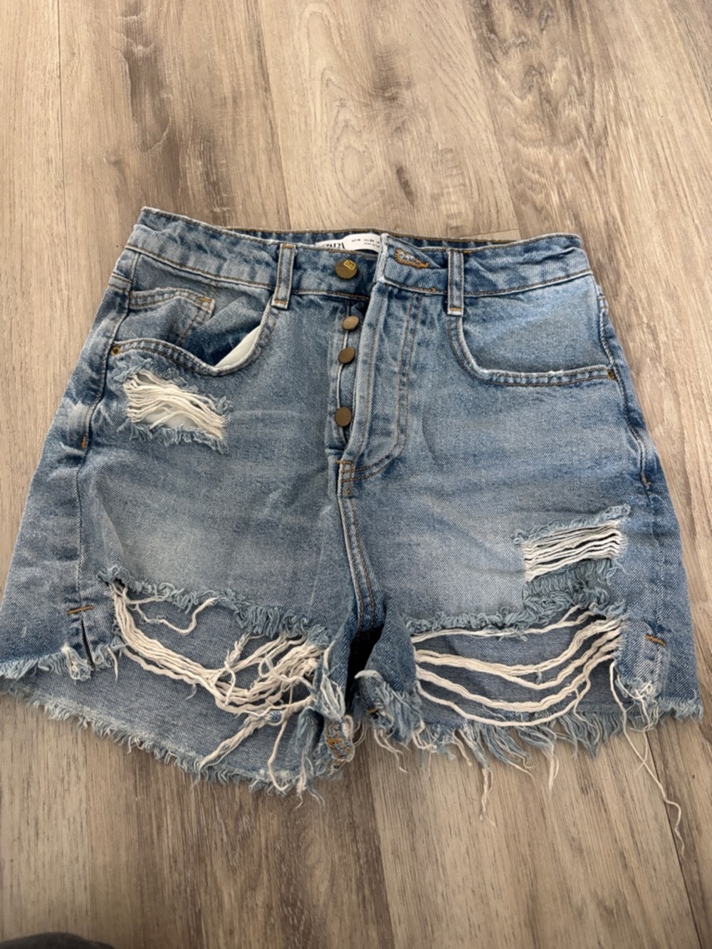 Zara Light Blue Distressed Denim Cutoff Shorts